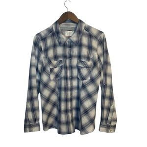 Women’s Style & Co Blue & White Western Lightweight Long Sleeve Plaid Shirt